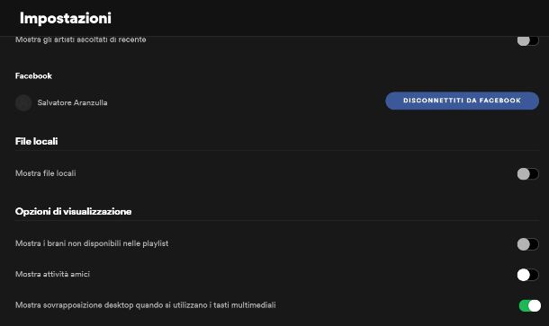 Disabilitare Feed amici Spotify