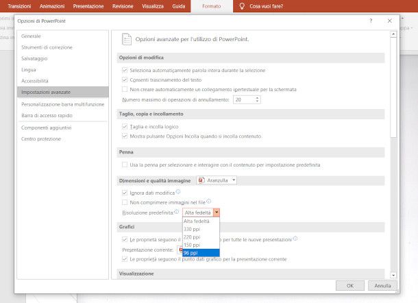 powerpoint opzioni