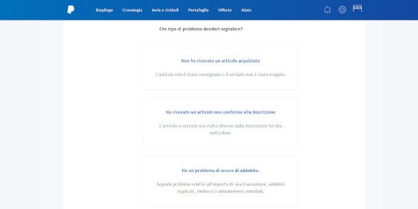 Motivo contestazione PayPal