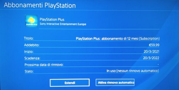 schermata ps4 stato abbonamento