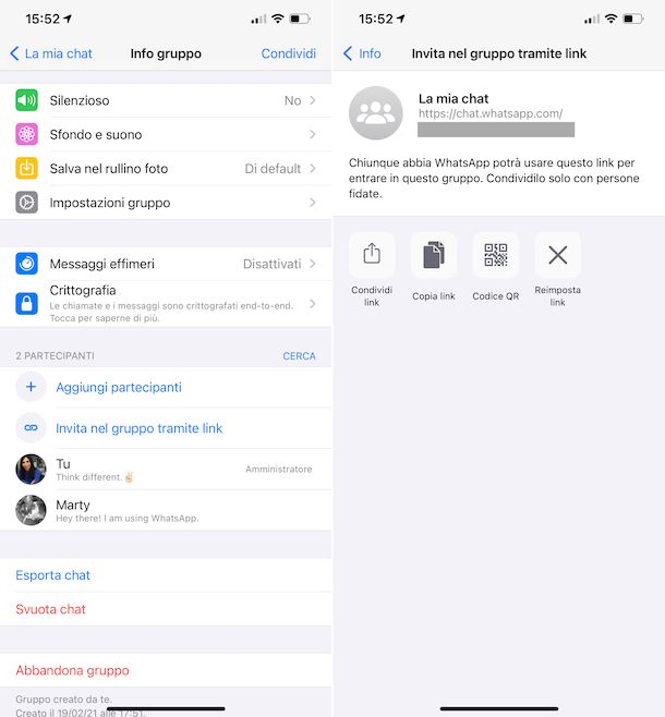 WhatsApp link gruppo iPhone