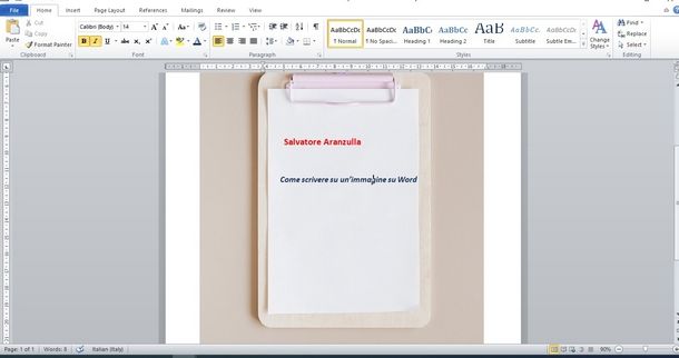 Usare il programma Microsoft Word per inserire testo su immagini