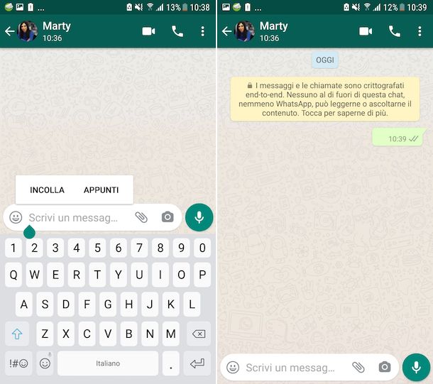 WhatsApp Android messaggio vuoto