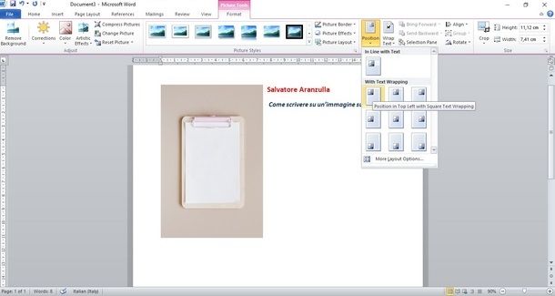 Inserire del testo accanto a immagini con Microsoft Word su computer