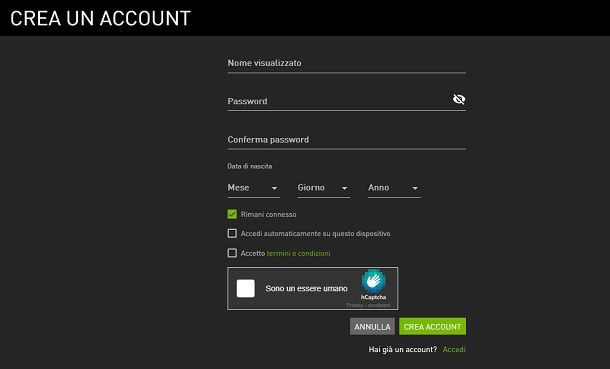 Creare account NVIDIA