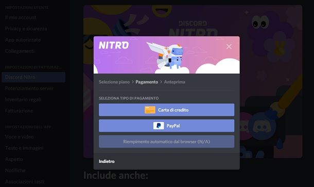 Metodo di pagamento Discord Nitro