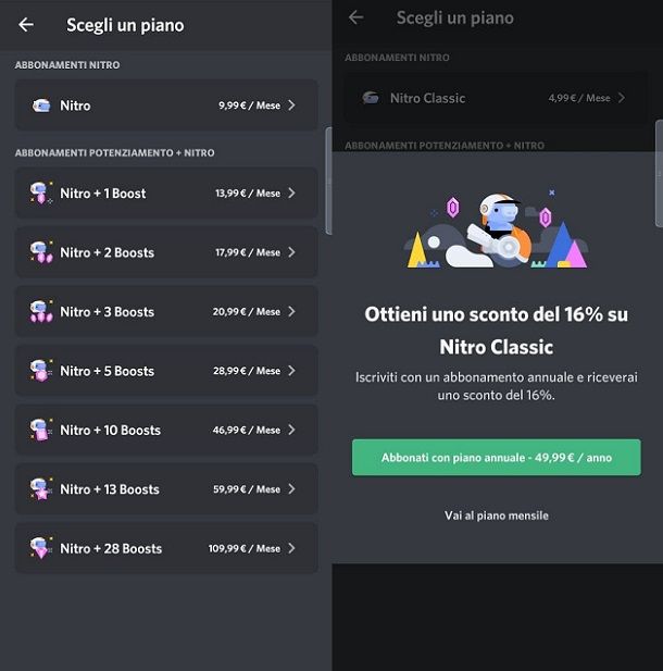 Scegliere piano Discord Nitro