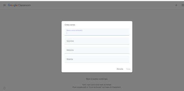 schermata classroom creazione corso