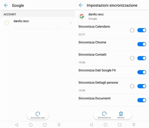 Sincronizzare account Google su sistema Android