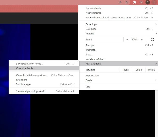 Chrome scorciatoia YouTube