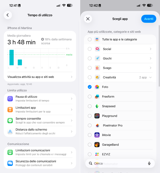 Tempo di utilizzo iOS