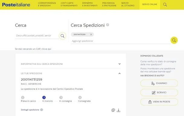 Rintracciare pacco postale