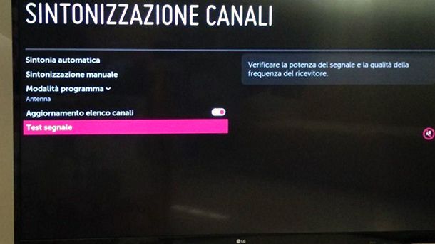 Test segnale Smart TV LG