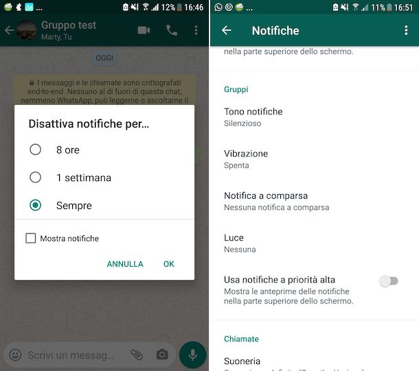 Notifiche gruppi WhatsApp Android