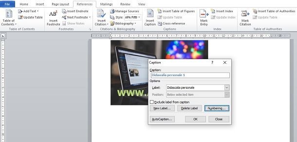 Inserire la didascalia in Word