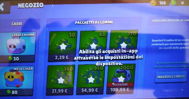 Acquisti in-app bloccati Brawl Stars