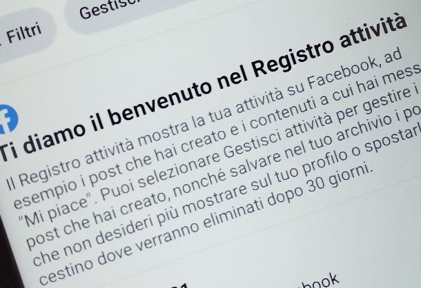 Registro attività Facebook