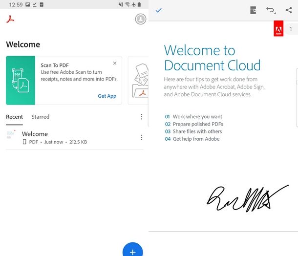 Usare Adobe Reader per firmare PDF da smartphone