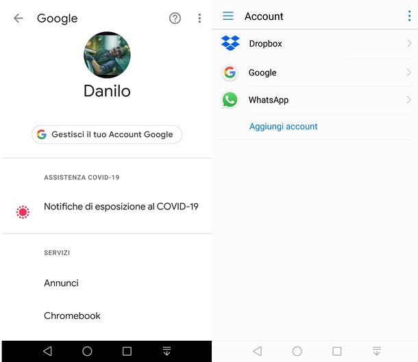 Aggiungere account Google su Android