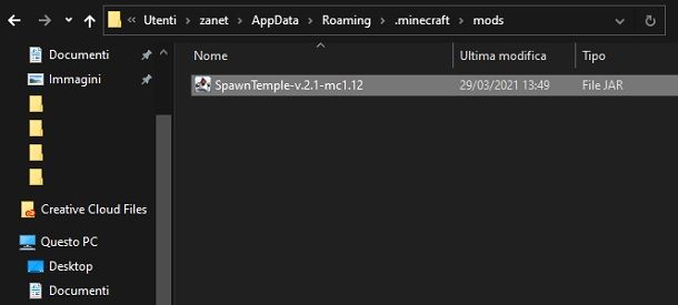 Cartella delle mod Minecraft Windows