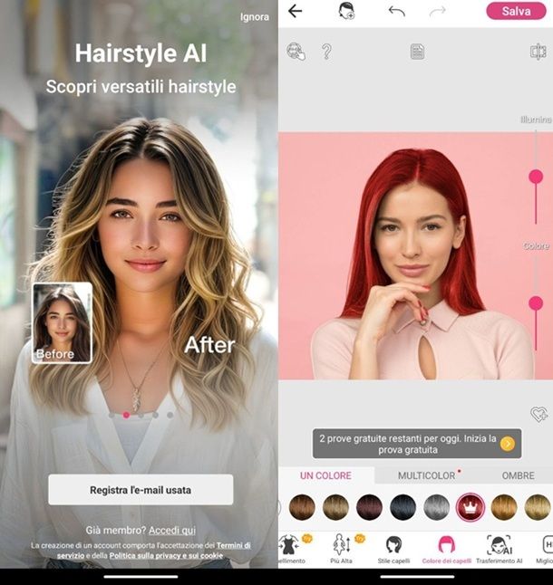 YouCam Makeup App per cambiare colore dei capelli