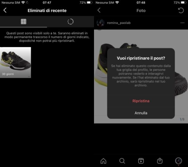 Come ripristinare foto eliminate da Instagram
