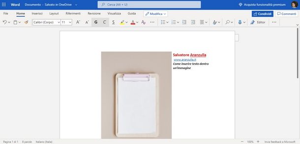 Inserire testo accanto a immagini su Word Online