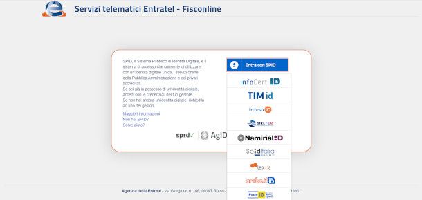 schermata scelta provider AdE