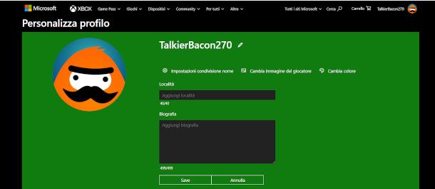 Modifica nome account Microsoft Xbox