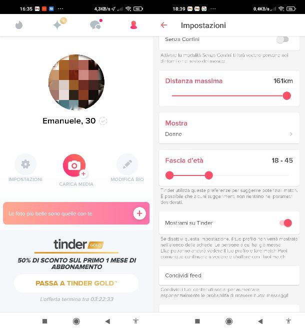 Impostazioni Tinder