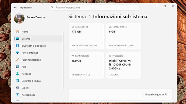 Informazioni preliminari velocità CPU Windows 11