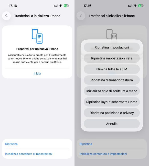Reset impostazioni iPhone