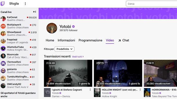 Come vedere le vecchie live di Twitch da computer