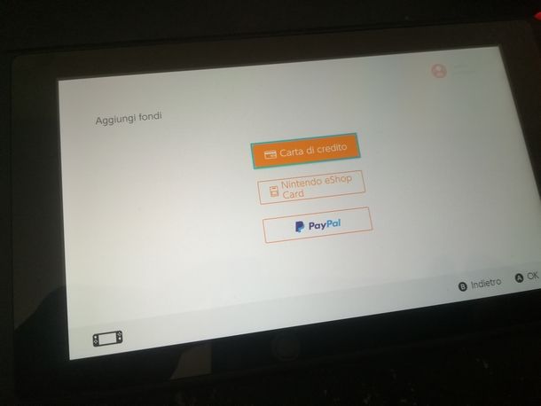 Selezione del metodo di pagamento su Nintendo eShop