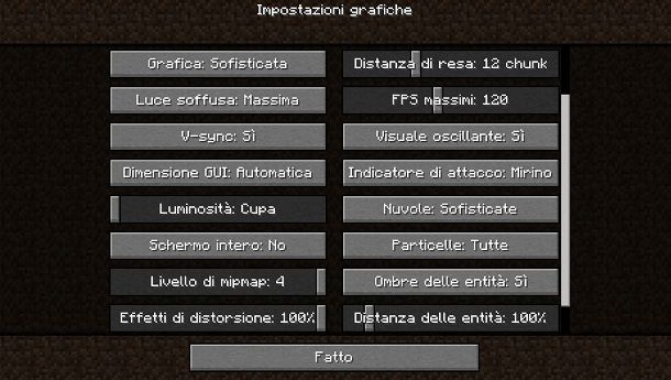 Impostazioni grafiche Minecraft