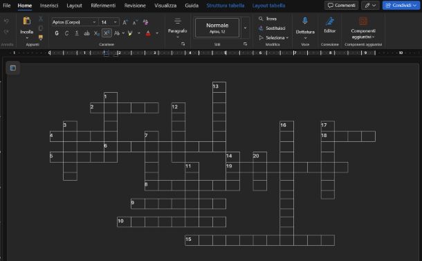 Come creare un cruciverba su Word online