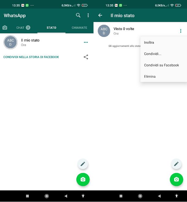 Eliminare stato WhatsApp