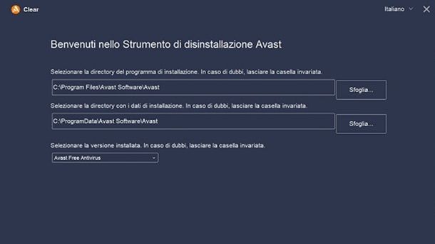 Uninstaller Avast