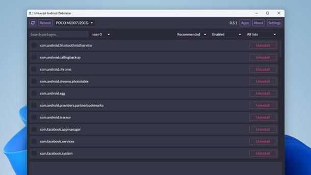 Disinstallare app sistema Android Windows 11