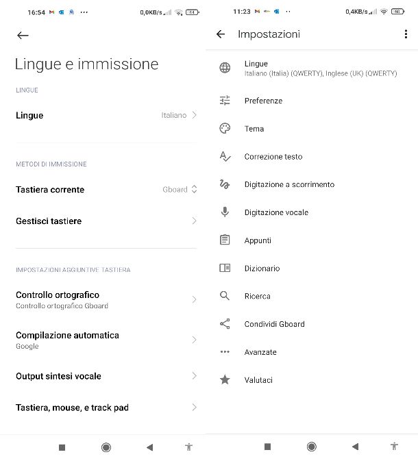 Impostazioni Gboard