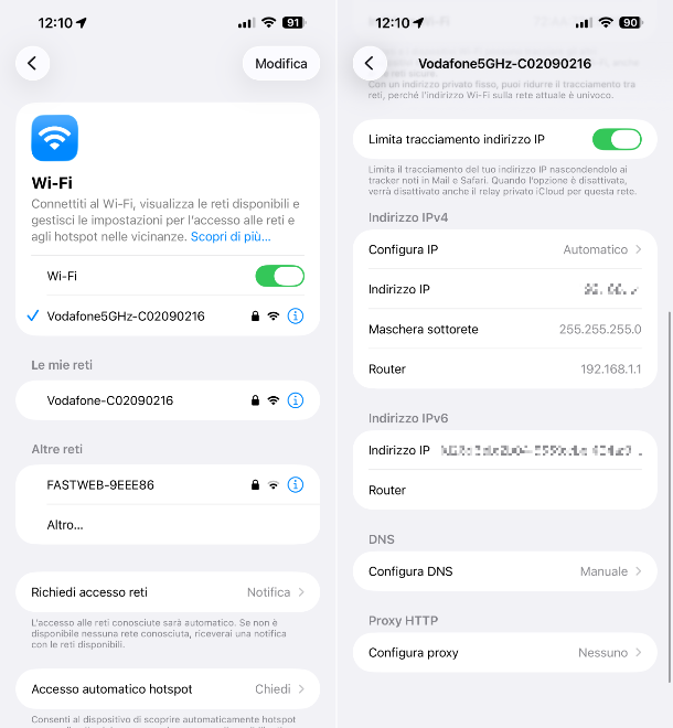 Indirizzo IP iOS/iPadOS