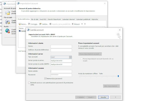 configurazione posta su windows