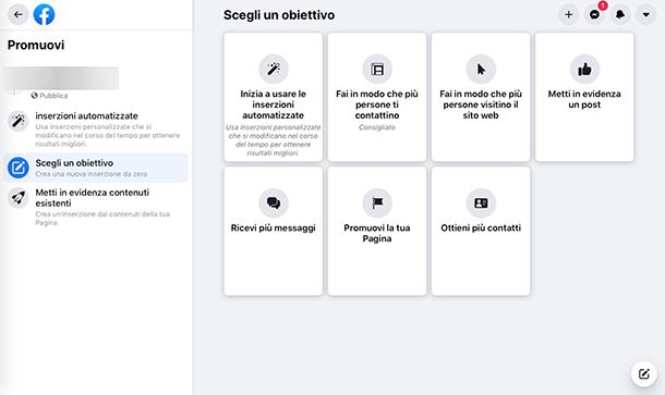 Come fare Facebook Ads scelta obiettivo