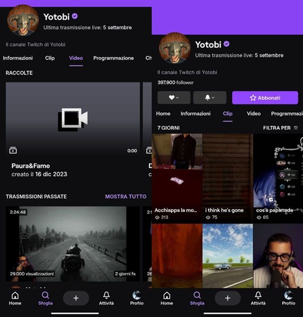 Come vedere vecchie live Twitch mobile