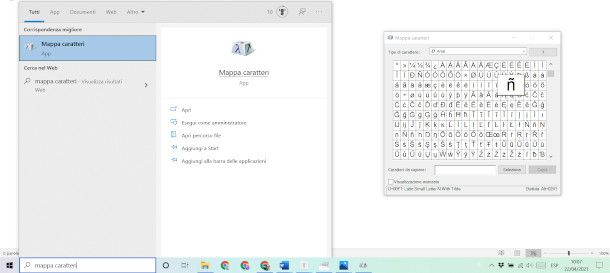 mappa caratteri windows