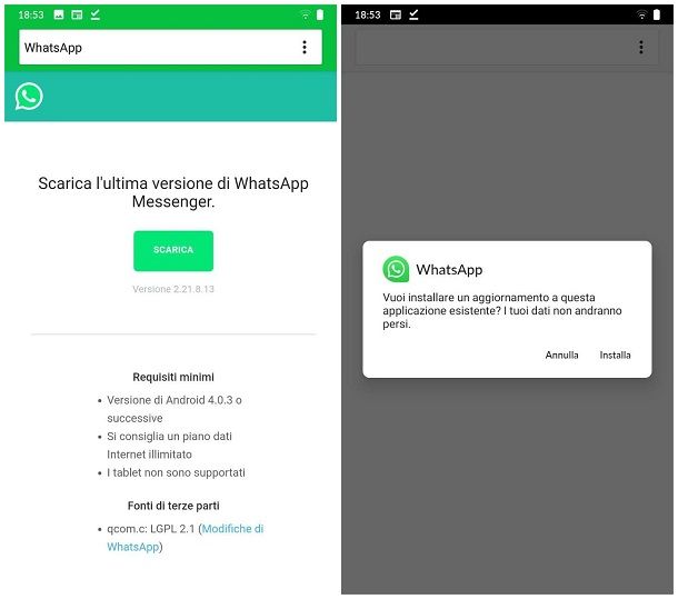 Come aggiornare WhatsApp senza Play Store