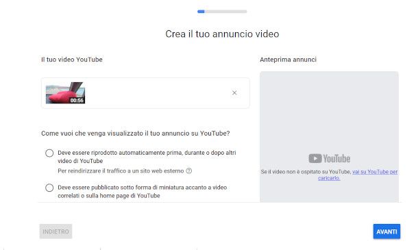 schermata promozione google ads youtube