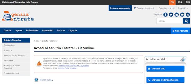 homepage Agenzia delle Entrate