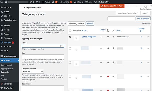 Come gestire un ecommerce con WooCommerce categorie