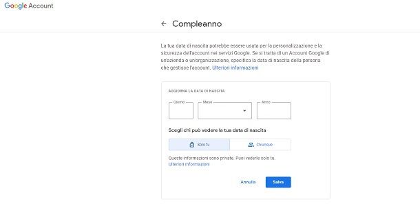 Cambiare data di nascita Google YouTube